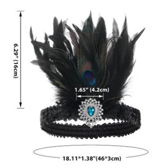 SWEETV 1920s Flapper Headband Peacock Feather Headpiece - Picture 5 of 5